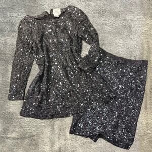 Vintage Carmen Marc Valvo Black Glittery Two Piece Set